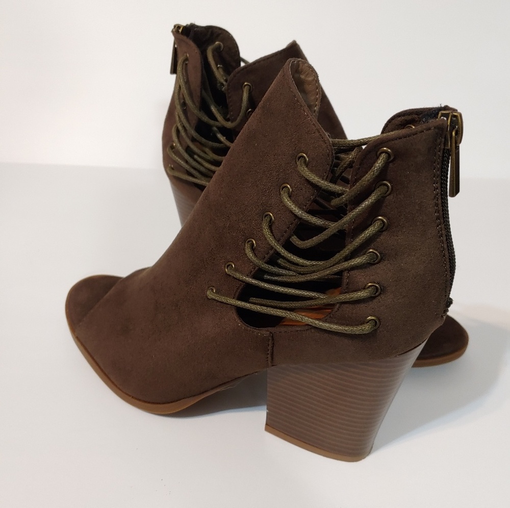 Peep-toe lace-up sides booties by bamboo